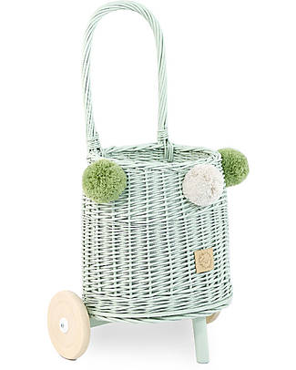 LiLu Trolley per Giocattoli Buggy - Verde Salvia - 25 cm - 100% Vimini Cestini in Vimini