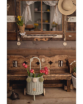 LiLu Trolley per Giocattoli Buggy - Verde Salvia - 25 cm - 100% Vimini Cestini in Vimini