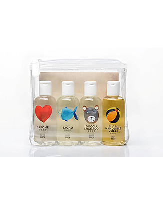 Linea Mamma Baby Pochette Trasparente con 4 Mini Prodotti da Viaggio (100ml) Shampoo e Prodotti per il Bagnetto
