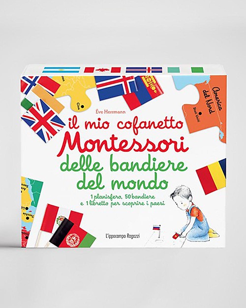 L'ippocampo Ragazzi Il Mio Cofanetto Montessori delle Bandiere del Mondo - 50 Bandierine Giochi Montessoriani
