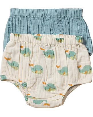 Little Green Radicals Bloomers Pacco da 2 Paia - Balene - Mussola di Cotone bio Pantaloni Corti