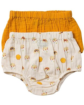 Little Green Radicals Bloomers Pacco da 2 Paia - Sole e Arcobaleno - Mussola di Cotone bio Pantaloni Corti