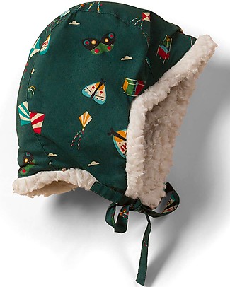 Little Green Radicals Cappellino in Sherpa e Popeline - Aquiloni - Verde - Copriorecchie - Morbidissimo! Cappelli Invernali