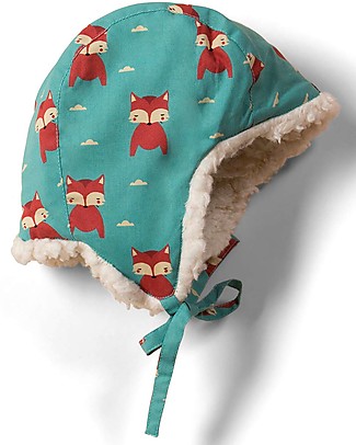 Little Green Radicals Cappellino in Sherpa e Popeline - Volpi - Azzurro - Copriorecchie - Morbidissimo! Cappelli Invernali