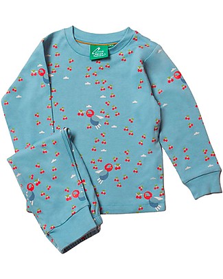 Little Green Radicals Completo Pigiama Lungo - Ciliegie Colobrì - Azzurro - 100% Cotone Biologico Pigiami