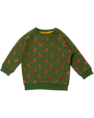 Little Green Radicals Felpa a Maniche Lunghe - Mele Rosse - Verde - 100% Cotone Biologico Felpe