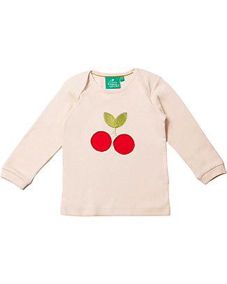 Little Green Radicals Maglia a Maniche Lunghe - Ciliegie Applique - Crema - 100% Cotone Biologico Maglie Manica Lunga