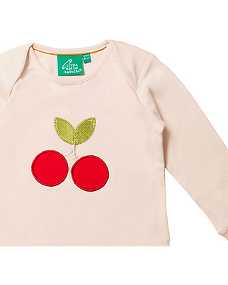 Little Green Radicals Maglia a Maniche Lunghe - Ciliegie Applique - Crema - 100% Cotone Biologico Maglie Manica Lunga