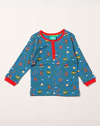 Little Green Radicals Maglia Maniche Lunghe con Bottoncini - Foresta - 100% cotone bio Maglie Manica Lunga