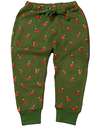 Little Green Radicals Pantaloni Jogger - Mele Rosse - Verde - 100% Cotone Bio - Lacci con Coulisse Pantaloni Lunghi