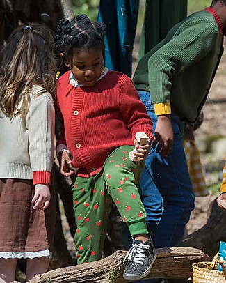 Little Green Radicals Pantaloni Jogger - Mele Rosse - Verde - 100% Cotone Bio - Lacci con Coulisse Pantaloni Lunghi