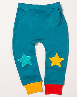 Little Green Radicals Pantaloni Tuta in Felpa con Applique Stelline - Blu - 100% cotone bio Pantaloni Lunghi