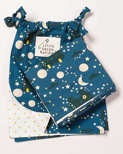 Little Green Radicals Set Copripiumino e federa per Lettino Singolo - Luna e stelle - 100% cotone bio Set Copripiumino