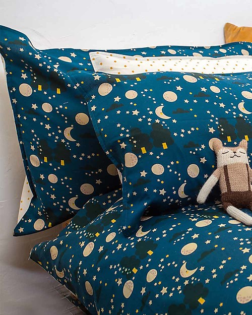 Little Green Radicals Set Copripiumino e federa per Lettino Singolo - Luna e stelle - 100% cotone bio Set Copripiumino