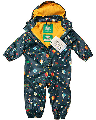 Little Green Radicals Tutina Impermeabile con Cappuccio - Mongolfiere - Materiale Reciclato Rivestito in Cotone Bio Tutine Lunghe Senza Piedi