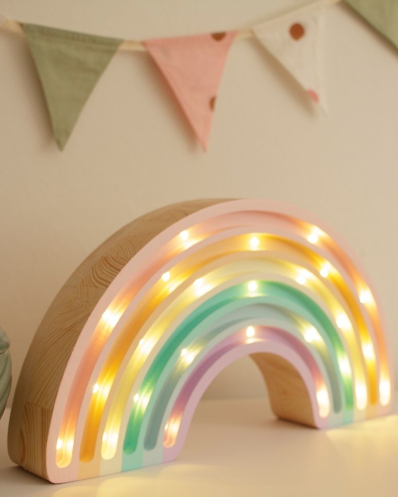 Little Lights Lampada LED con Regolatore di Luminosità - Arcobaleno -  Pastello - 37x20 cm - Fatto a Mano in Legno di Pino unisex (bambini)