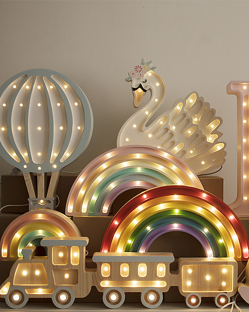 Little Lights Lampada LED con Regolatore di Luminosità - Arcobaleno Classico - 37x20 cm - Fatto a Mano in Legno di Pino Lampade da Comodino