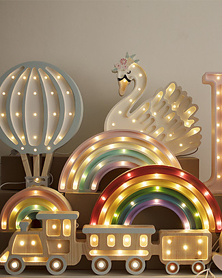Little Lights Lampada LED con Regolatore di Luminosità - Arcobaleno Classico - 37x20 cm - Fatto a Mano in Legno di Pino Lampade da Comodino