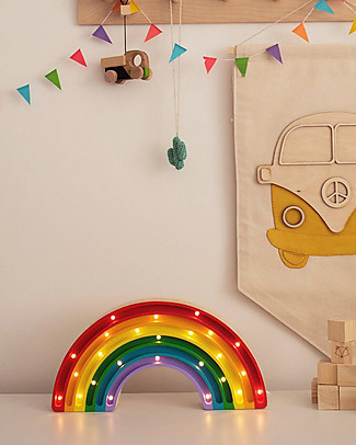 Little Lights Lampada LED con Regolatore di Luminosità - Arcobaleno Classico - 37x20 cm - Fatto a Mano in Legno di Pino Lampade da Comodino