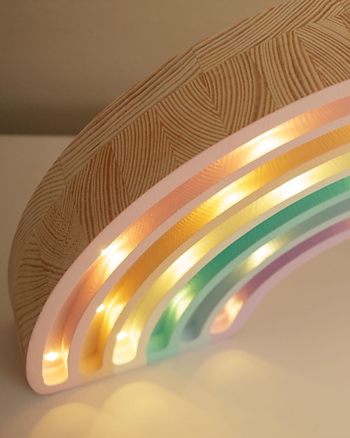 Little Lights Lampada LED con Regolatore di Luminosità - Arcobaleno - Pastello - 37x20 cm - Fatto a Mano in Legno di Pino Lampade da Comodino