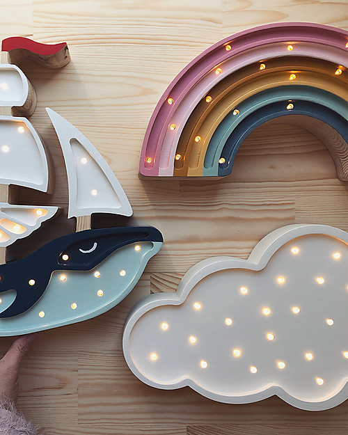 Little Lights Lampada LED con Regolatore di Luminosità - Arcobaleno Retrò - 37x20 cm - Fatto a Mano in Legno di Pino Lampade da Comodino