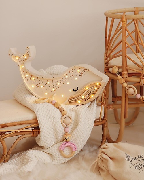 Little Lights Lampada LED con Regolatore di Luminosità - Balena - Bianco - Fatto a Mano in Legno di Pino Lampade da Comodino