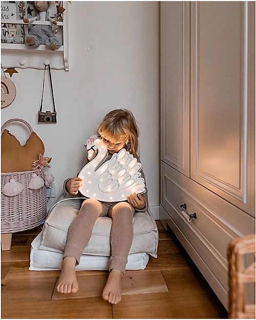 Little Lights Lampada LED con Regolatore di Luminosità - Cigno - Bianco - Fatto a Mano in Legno di Pino Lampade da Comodino