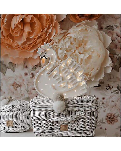 Little Lights Lampada LED con Regolatore di Luminosità - Cigno - Bianco - Fatto a Mano in Legno di Pino Lampade da Comodino