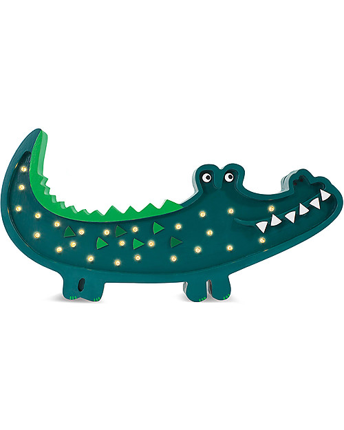 Little Lights Lampada LED con Regolatore di Luminosità - Coccodrillo Verde - Fatto a Mano in Legno di Pino Lampade da Comodino