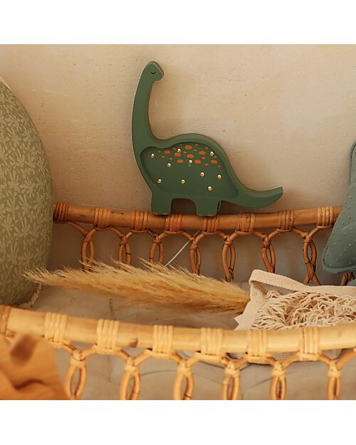 Little Lights Lampada LED con Regolatore di Luminosità - Dino Mini - Military Green - Fatto a Mano in Legno di Pino Lampade da Comodino
