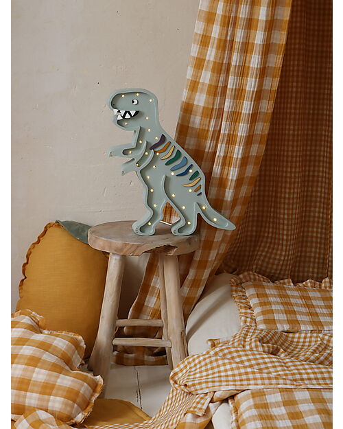Little Lights Lampada LED con Regolatore di Luminosità - Dino T-Rex - Kaki Pastello - Fatto a Mano in Legno di Pino Lampade da Comodino