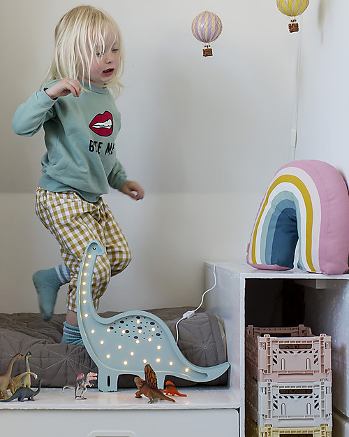 Little Lights Lampada LED con Regolatore di Luminosità - Dinosauro Blu - Fatto a Mano in Legno di Pino Lampade da Comodino