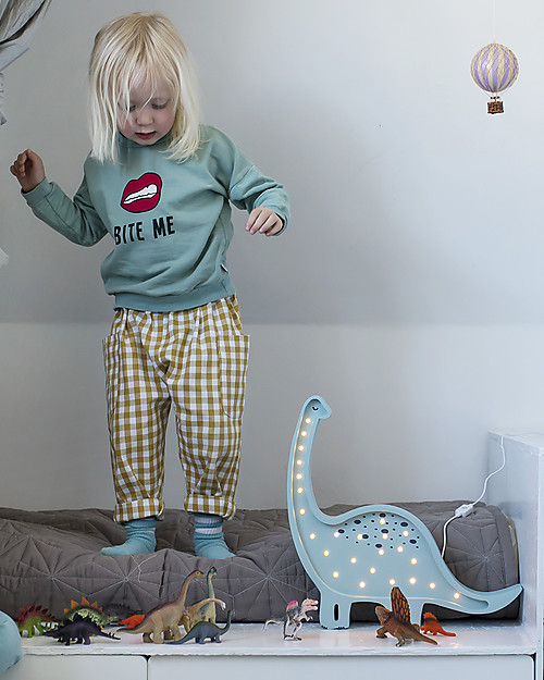 Little Lights Lampada LED con Regolatore di Luminosità - Dinosauro Blu - Fatto a Mano in Legno di Pino Lampade da Comodino