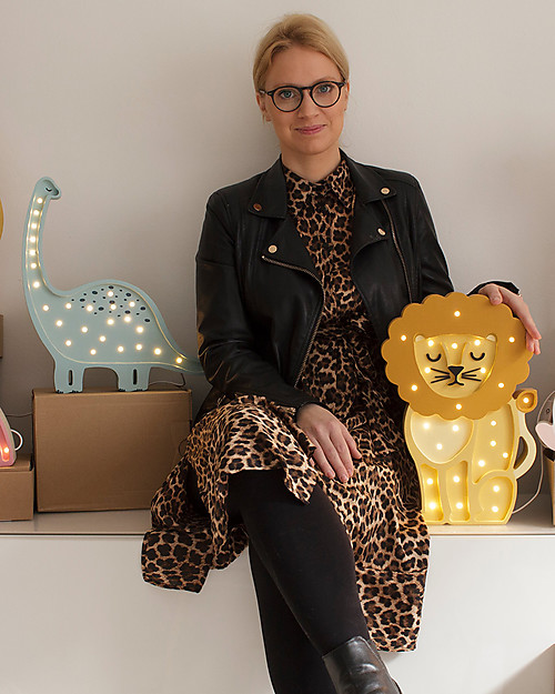 Little Lights Lampada LED con Regolatore di Luminosità - Leone Giallo - Fatto a Mano in Legno di Pino Lampade da Comodino