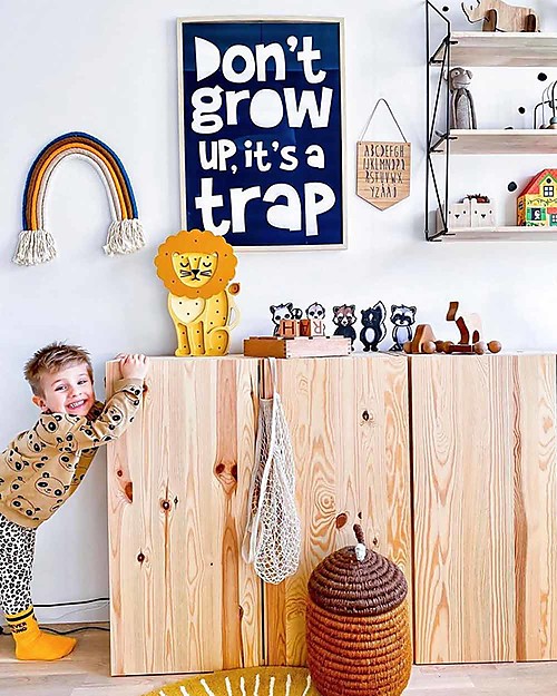 Little Lights Lampada LED con Regolatore di Luminosità - Leone Giallo - Fatto a Mano in Legno di Pino Lampade da Comodino