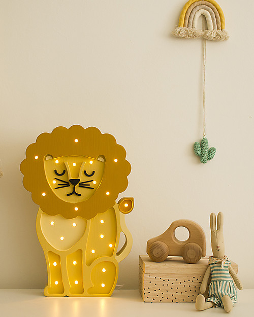 Little Lights Lampada LED con Regolatore di Luminosità - Leone Giallo - Fatto a Mano in Legno di Pino Lampade da Comodino