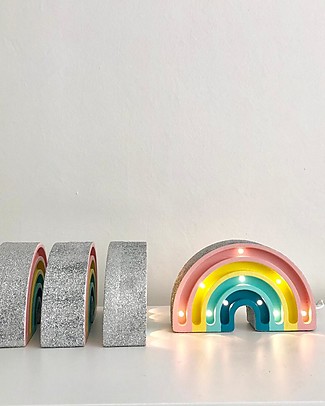 Little Lights Lampada LED con Regolatore di Luminosità - Mini Arcobaleno - Pastello - 20x12 cm - Fatto a Mano in Legno di Pino Lampade da Comodino