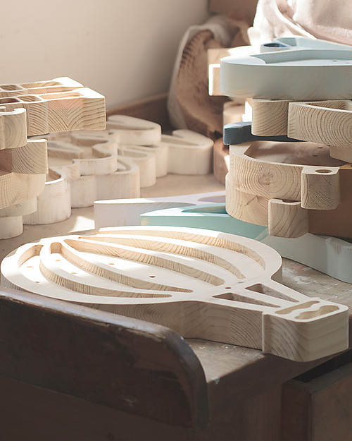 Little Lights Lampada LED con Regolatore di Luminosità - Mongolfiera Celeste - Fatto a Mano in Legno di Pino Lampade da Comodino