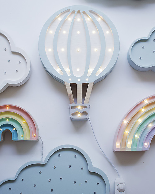 Little Lights Lampada LED con Regolatore di Luminosità - Mongolfiera Celeste - Fatto a Mano in Legno di Pino Lampade da Comodino