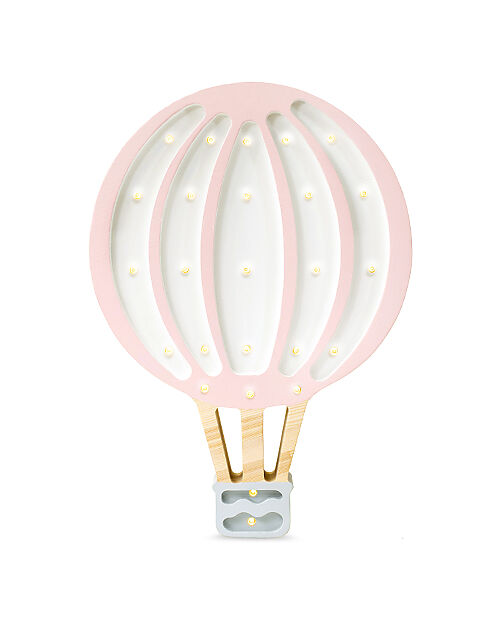 Little Lights Lampada LED con Regolatore di Luminosità - Mongolfiera - Rosa Cipria - Fatto a Mano in Legno di Pino Lampade da Comodino