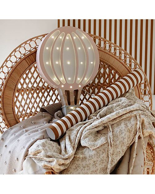 Little Lights Lampada LED con Regolatore di Luminosità - Mongolfiera - Rosa Cipria - Fatto a Mano in Legno di Pino Lampade da Comodino