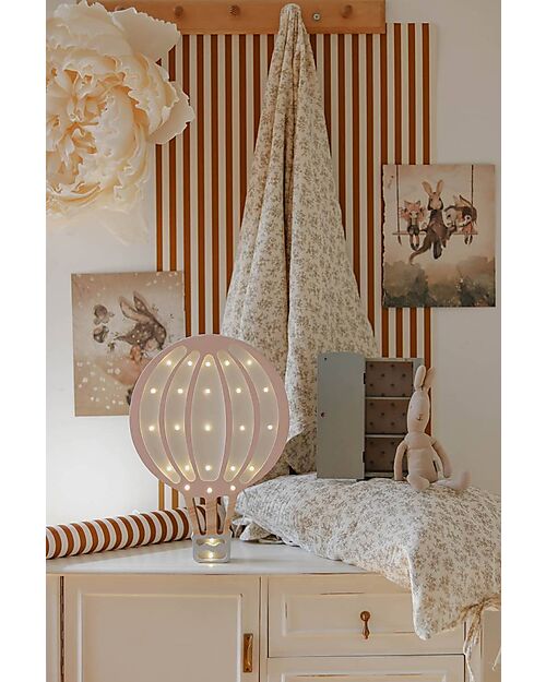 Little Lights Lampada LED con Regolatore di Luminosità - Mongolfiera - Rosa Cipria - Fatto a Mano in Legno di Pino Lampade da Comodino