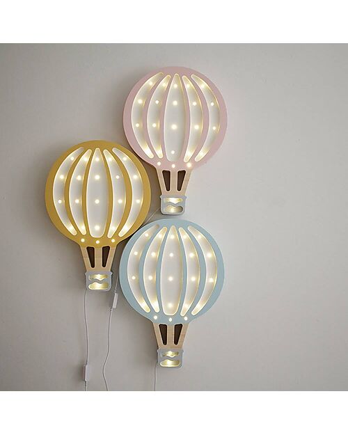 Little Lights Lampada LED con Regolatore di Luminosità - Mongolfiera - Rosa Cipria - Fatto a Mano in Legno di Pino Lampade da Comodino