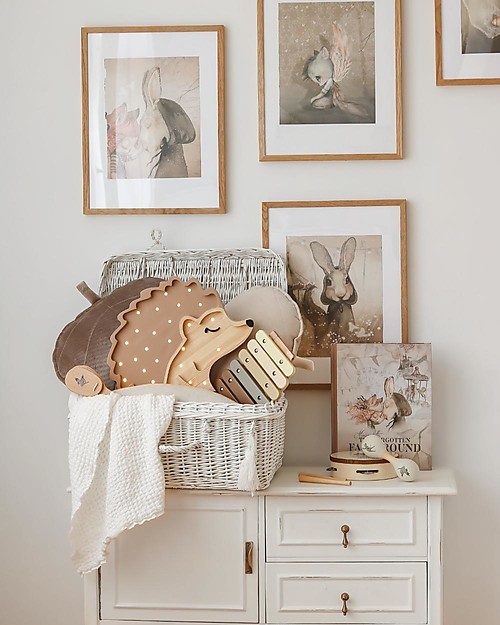 Little Lights Lampada LED con Regolatore di Luminosità - Riccio - Marrone - Fatto a Mano in Legno di Pino Lampade da Comodino