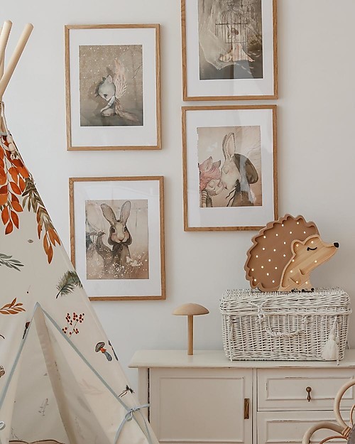 Little Lights Lampada LED con Regolatore di Luminosità - Riccio - Marrone - Fatto a Mano in Legno di Pino Lampade da Comodino