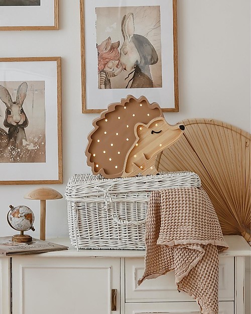 Little Lights Lampada LED con Regolatore di Luminosità - Riccio - Marrone - Fatto a Mano in Legno di Pino Lampade da Comodino