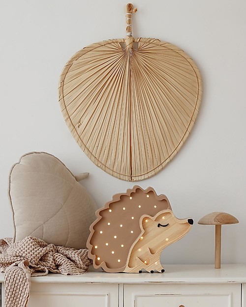 Little Lights Lampada LED con Regolatore di Luminosità - Riccio - Marrone - Fatto a Mano in Legno di Pino Lampade da Comodino