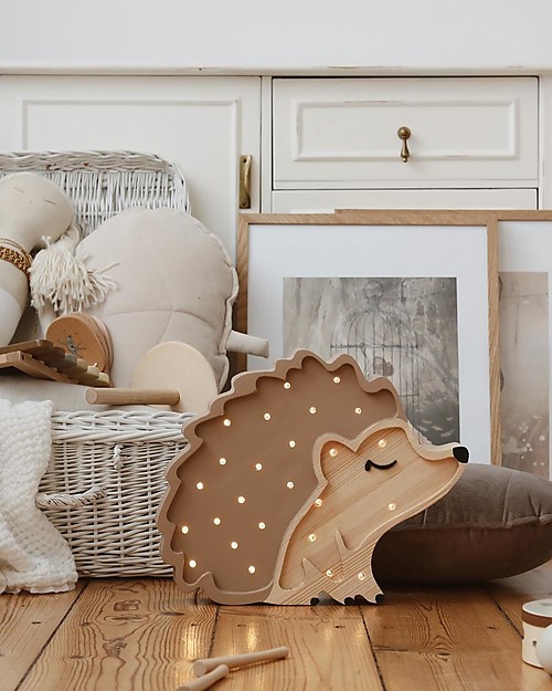 Little Lights Lampada LED con Regolatore di Luminosità - Riccio - Marrone - Fatto a Mano in Legno di Pino Lampade da Comodino