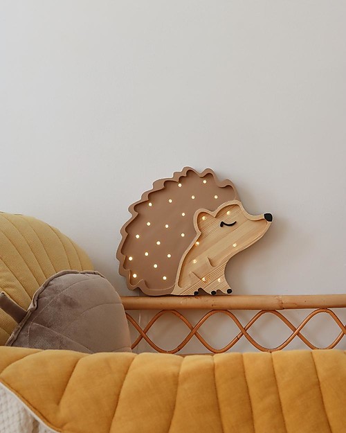 Little Lights Lampada LED con Regolatore di Luminosità - Riccio - Marrone - Fatto a Mano in Legno di Pino Lampade da Comodino