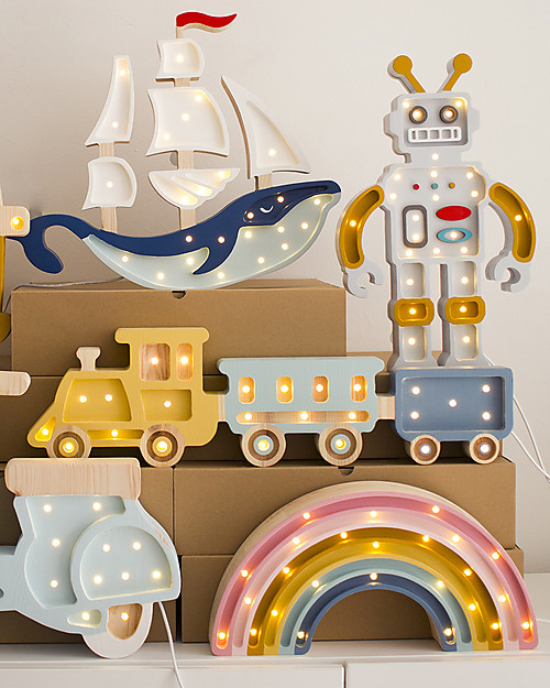 Little Lights Lampada LED con Regolatore di Luminosità - Treno - Fatto a Mano in Legno di Pino Lampade da Comodino